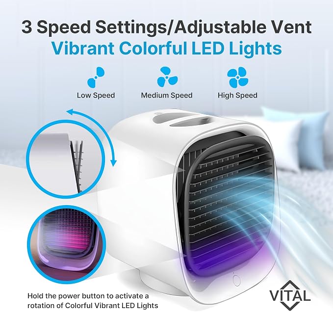 Vital Breeze Portable AC Evaporative Air Cooler Vital Breeze Portable Air Conditioner portable 300 mL Water Tank, < 40 dB