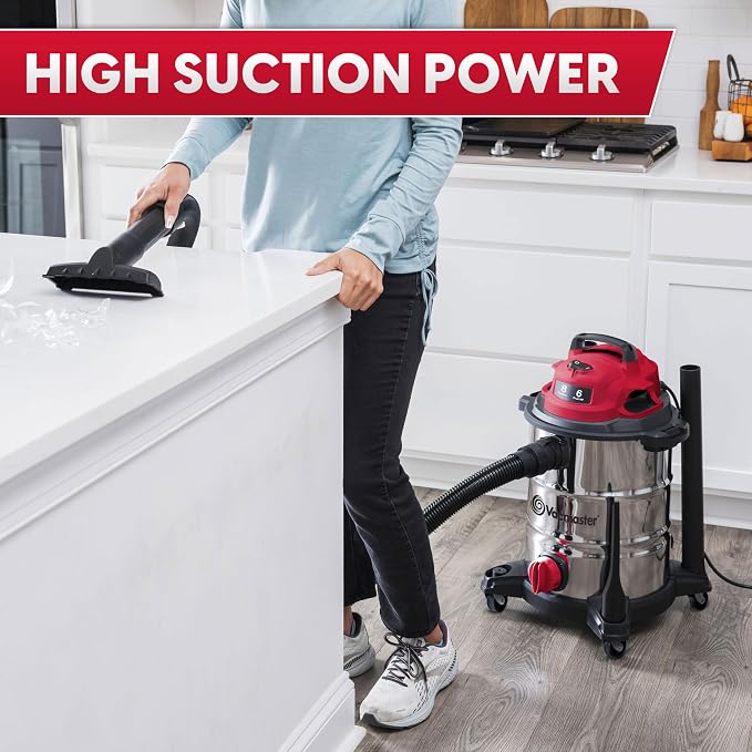 VOC812SF 1101 8-Gallon Premium Stainless Steel Wet/Dry Vacuum, Red Edition, 8 Gal, alternate product view 3