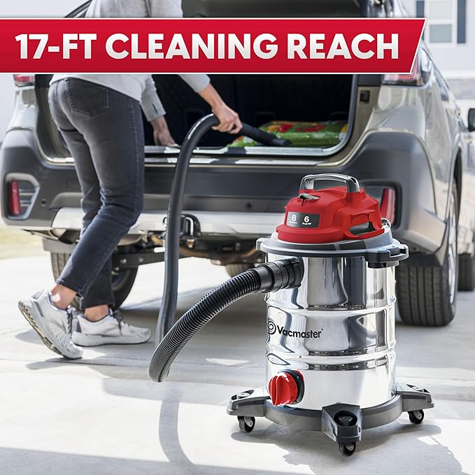 VOC812SF 1101 8-Gallon Premium Stainless Steel Wet/Dry Vacuum, Red Edition, 8 Gal, alternate product view 4