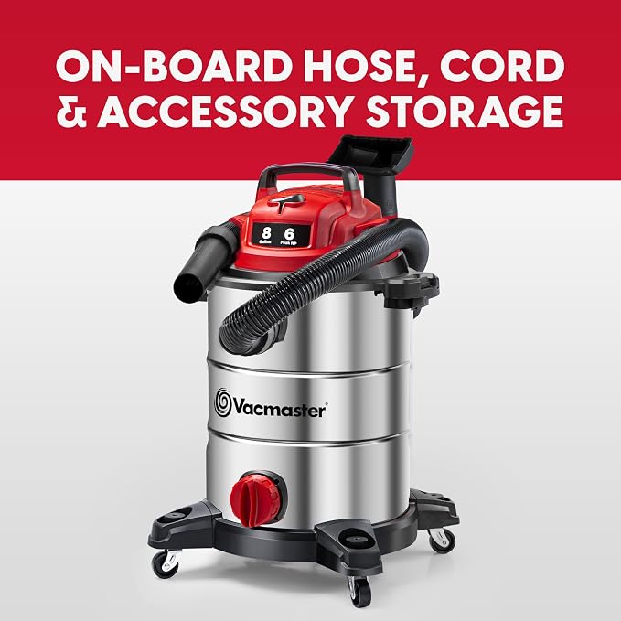 VOC812SF 1101 8-Gallon Premium Stainless Steel Wet/Dry Vacuum, Red Edition, 8 Gal, alternate product view 6
