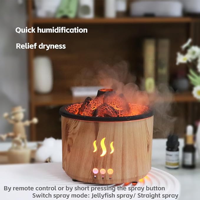 Volcano Essential Oil Diffuser with Jellyfish Mist - 260ml Ultrasonic Aromatherapy Diffuser, Color-Changing LED, Quiet