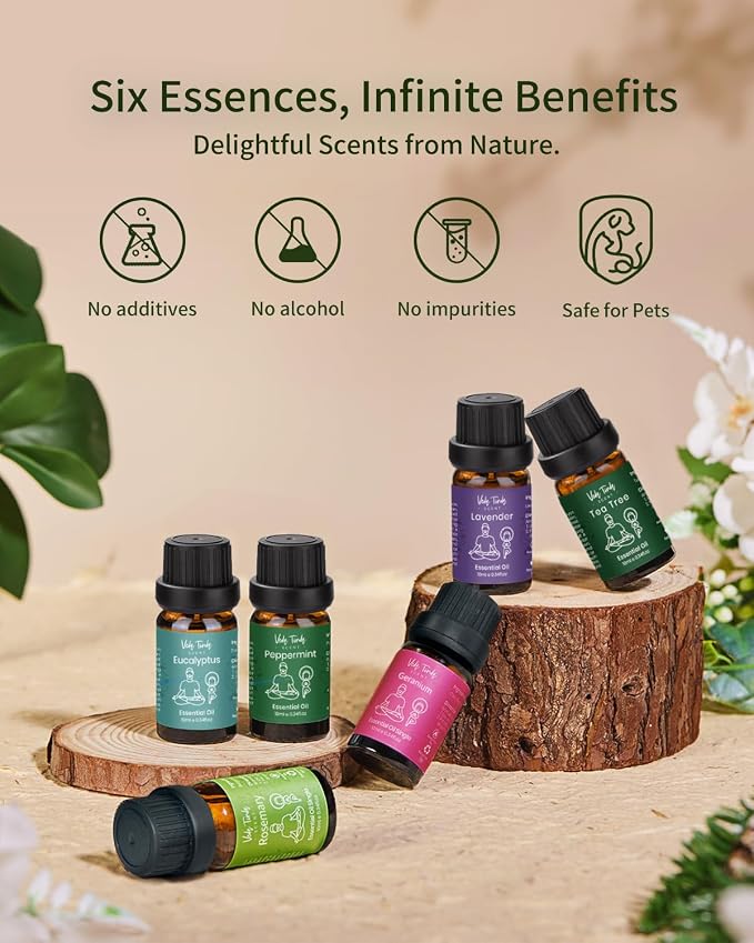 VTS Essential Oils Set (6 x 10ml) - Lavender, Peppermint, Eucalyptus, Tea Tree, Geranium, Rosemary, alternate product view 3