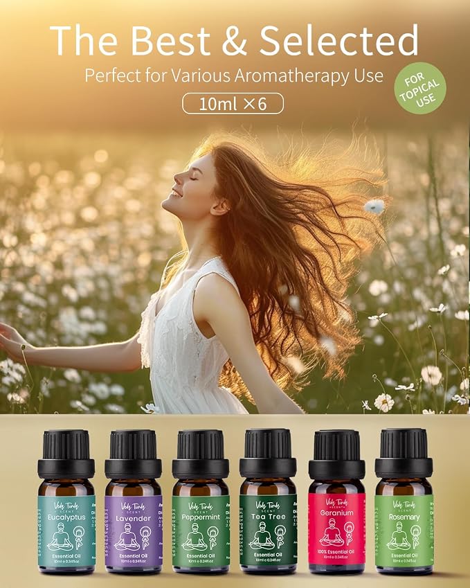 VTS Essential Oils Set (6 x 10ml) - Lavender, Peppermint, Eucalyptus, Tea Tree, Geranium, Rosemary, alternate product view 8