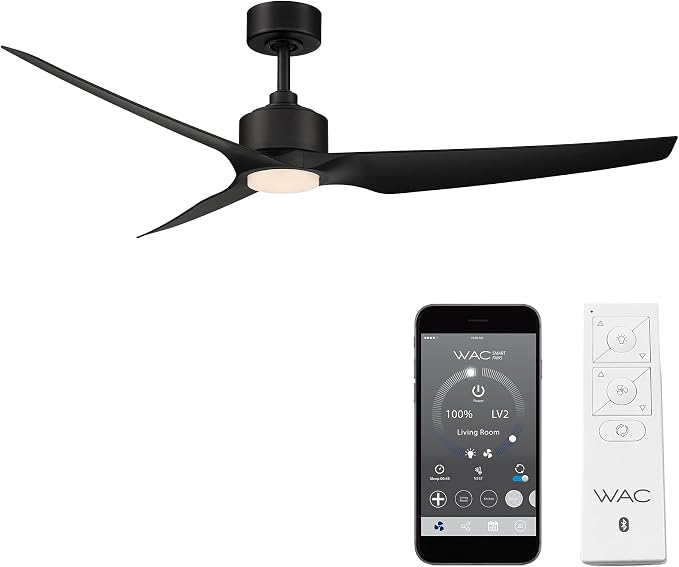 WAC F-056L-MB Stella 60" Outdoor Ceiling Fan with Lights and Remote Control, Matte Black, product image