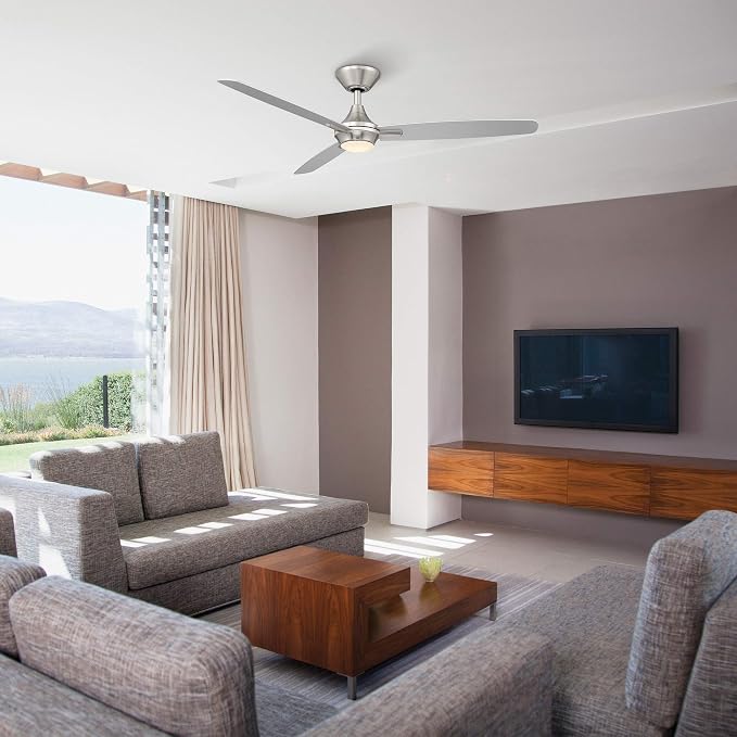WAC F-060L-SB/MB Blitzen 54" Outdoor Ceiling Fan with LED Lights and Remote, Soft Brass Matte Black, alternate product view 8