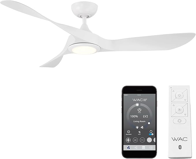 WAC Smart Fans Swirl Indoor and Outdoor 3-Blade Smart Home Ceiling Fan 54in Matte White Adjustable CCT 2700-3000-4000-5000K