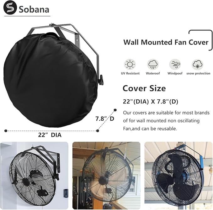 Wall Mount Fan Cover, Fits 18 Inch 20 Inch Industrial Fan and Pedestal Fan, 600D Heavy Duty Waterproof Dustproof Wall Mounted