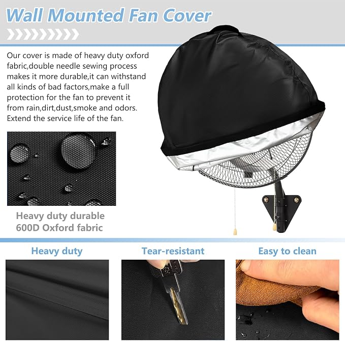 Wall Mount Fan Cover Suitable for 18-21 Inch Heavy Duty 600D Waterproof Dustproof Industrial Outdoor Fan and Pedestal Fan