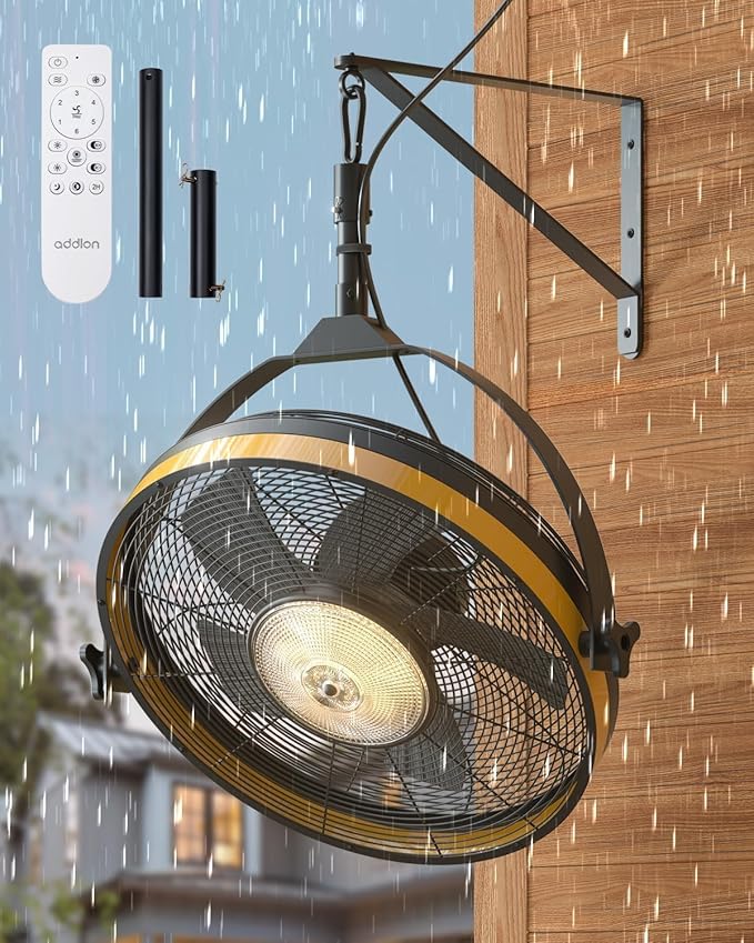 Wall Mount Fan with Light, 20 inch Waterproof Plug Outdoor Ceiling Fan with Remote&APP Control, 360° Adjustable Tilt, 6
