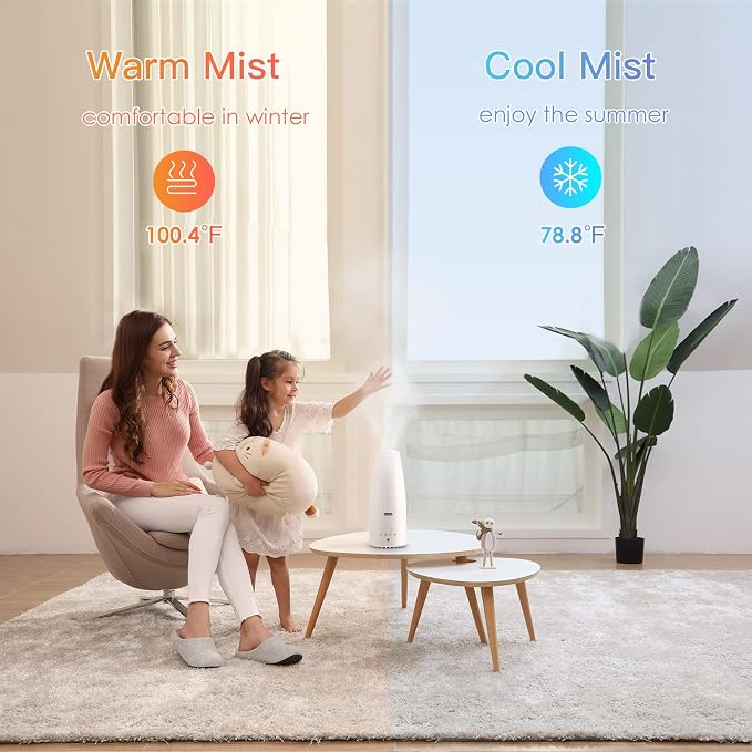 Warm and Cool Mist Humidifier for Home/Bedroom with Remote Control 2.3L Smart Air Humidifier for Desk/Office/Bedroom 25dB