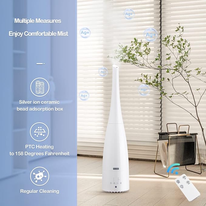 Warm and Cool Mist Humidifier for Home/Bedroom with Remote Control 2.3L Smart Air Humidifier for Desk/Office/Bedroom 25dB