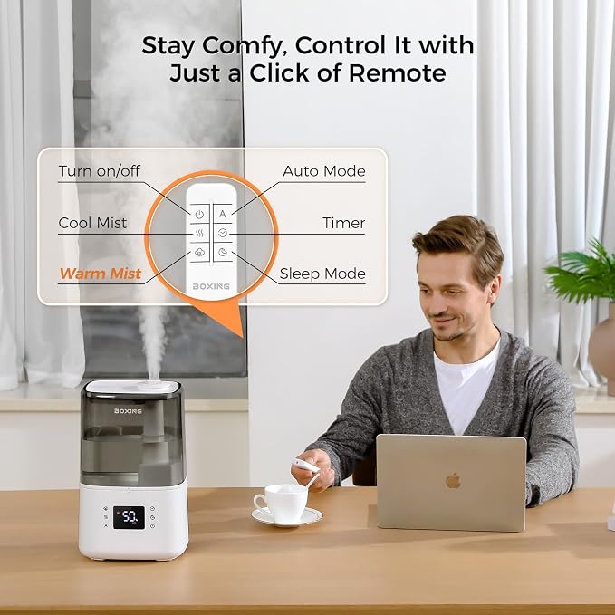 Warm and Cool Mist Humidifiers for Bedroom Large Room Home,Air Humidifier with Remote,Top Fill Ultrasonic Diffuser Humidifier