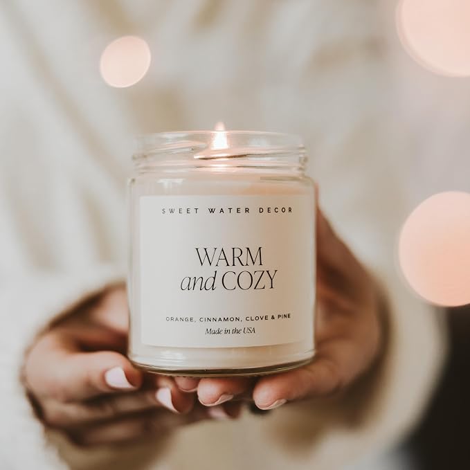 Warm and Cozy Candle - Orange Peel, Cinnamon, Ginger and Clove Soy Winter Scented Candles for Home, alternate product view 6