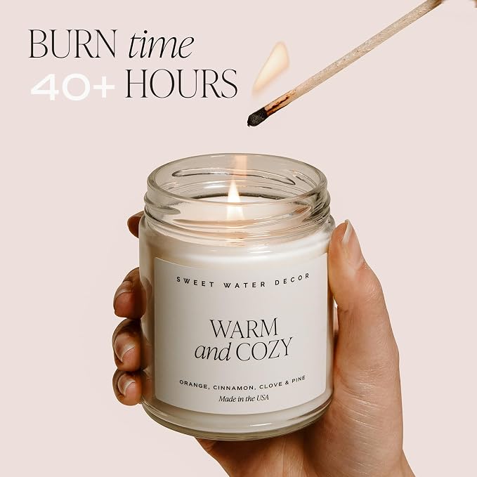 Warm and Cozy Candle - Orange Peel, Cinnamon, Ginger and Clove Soy Winter Scented Candles for Home, alternate product view 7