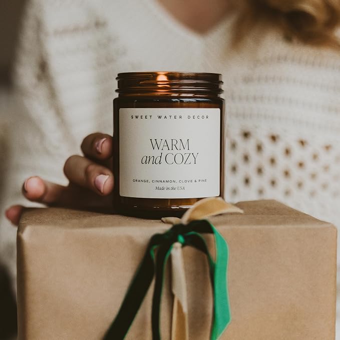 Warm and Cozy Soy Candle - Orange Peel, Cinnamon, Ginger and Clove Scented Candles for Home, alternate product view 6