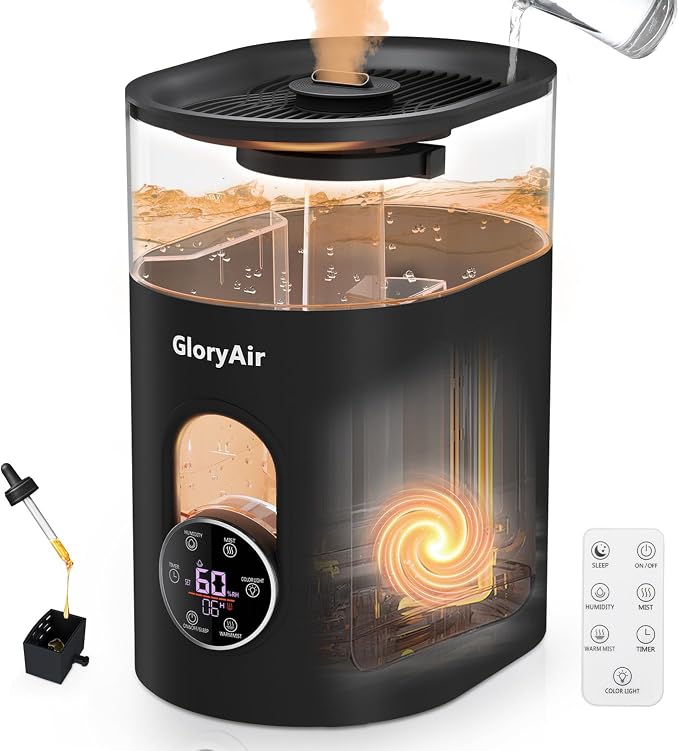 Warm & Cool Mist Humidifier - Black 6L Quiet Top Fill Humidifiers for Bedroom Large Room with Smart Humidity Control, product