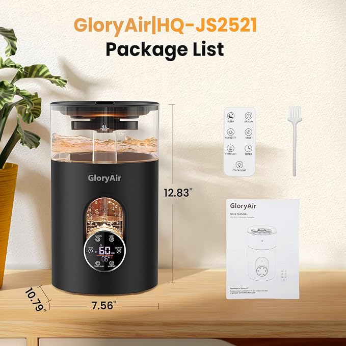 Warm & Cool Mist Humidifier - Black 6L Quiet Top Fill Humidifiers for Bedroom Large Room with Smart Humidity Control