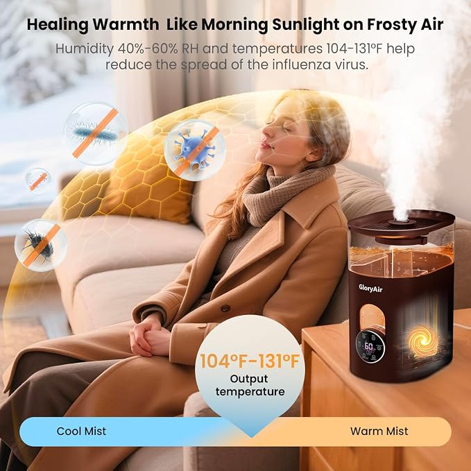 Warm & Cool Mist Humidifier - Black 6L Quiet Top Fill Humidifiers for Bedroom Large Room with Smart Humidity Control