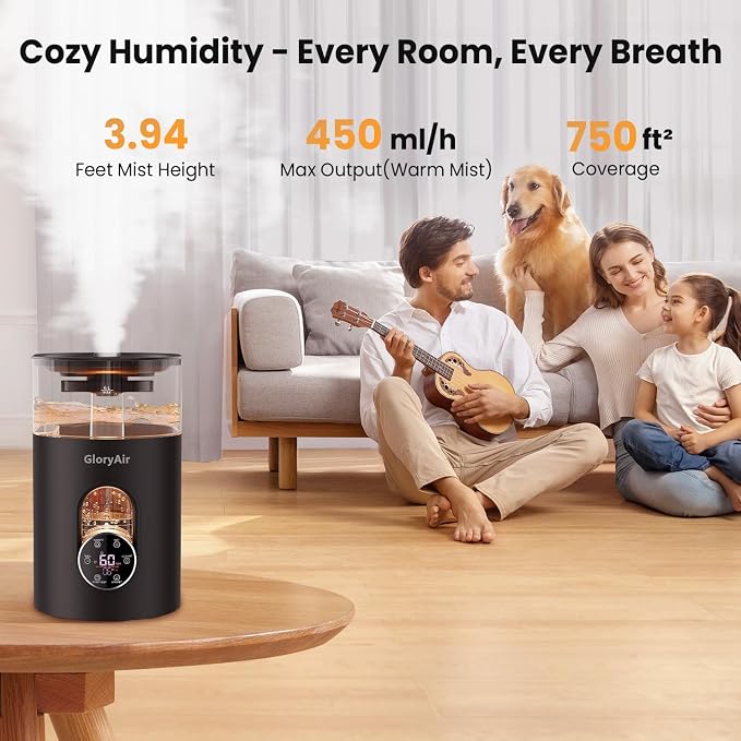 Warm & Cool Mist Humidifier - Black 6L Quiet Top Fill Humidifiers for Bedroom Large Room with Smart Humidity Control