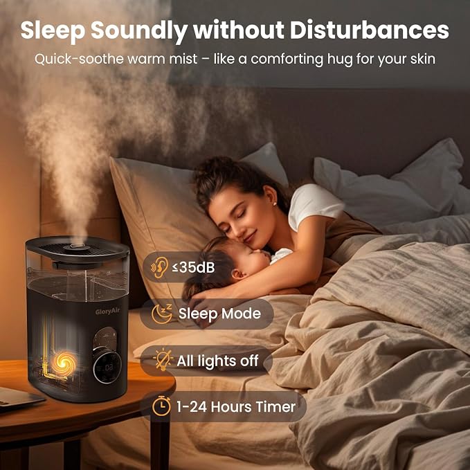 Warm & Cool Mist Humidifier - Black 6L Quiet Top Fill Humidifiers for Bedroom Large Room with Smart Humidity Control