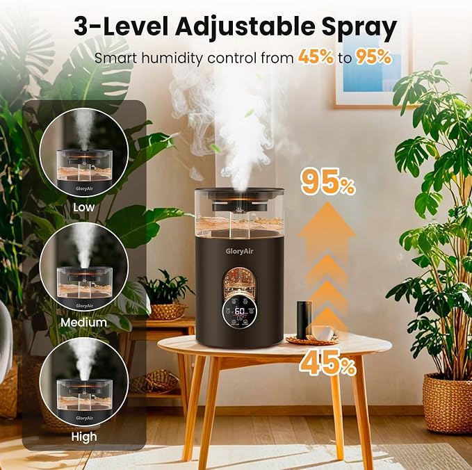Warm & Cool Mist Humidifier - Black 6L Quiet Top Fill Humidifiers for Bedroom Large Room with Smart Humidity Control