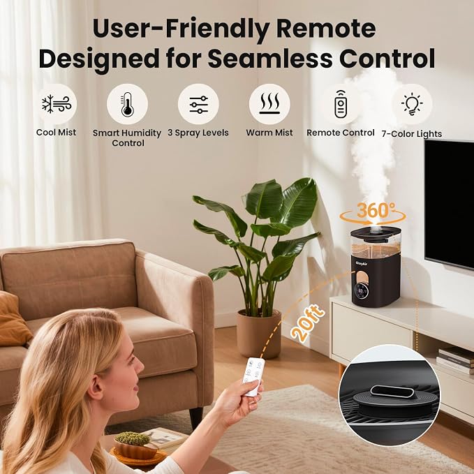 Warm & Cool Mist Humidifier - Black 6L Quiet Top Fill Humidifiers for Bedroom Large Room with Smart Humidity Control