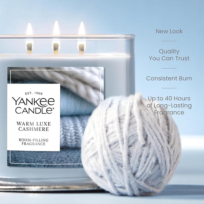 Warm Luxe Cashmere, Fall Scented Candle, 14.5oz 3-Wick Candle Jar with up to 40 Hours Burn Time, alternate product view 3