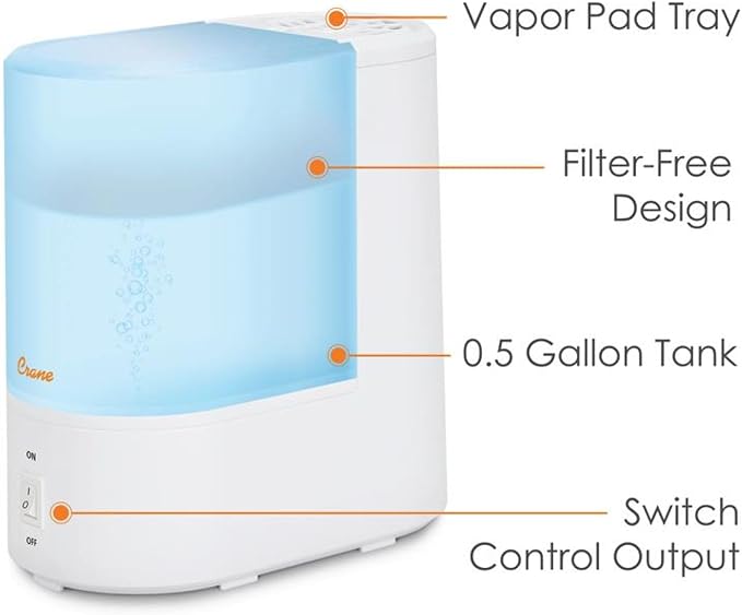 Warm Mist Humidifier, Small Humidifier for Bedroom, Office, Vapor Pad Tray, Soothing Warm Mist Humidifiers For Bedroom