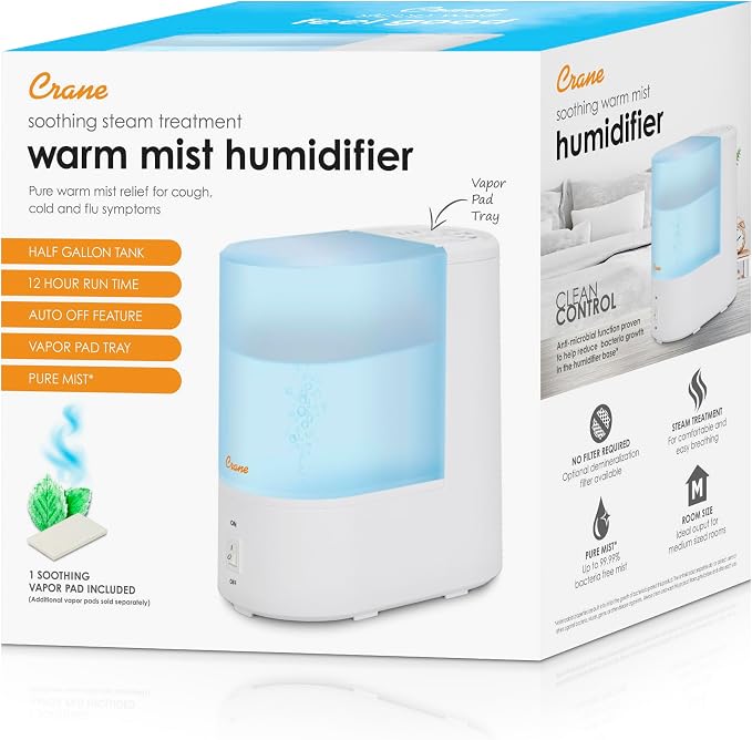 Warm Mist Humidifier, Small Humidifier for Bedroom, Office, Vapor Pad Tray, Soothing Warm Mist Humidifiers For Bedroom