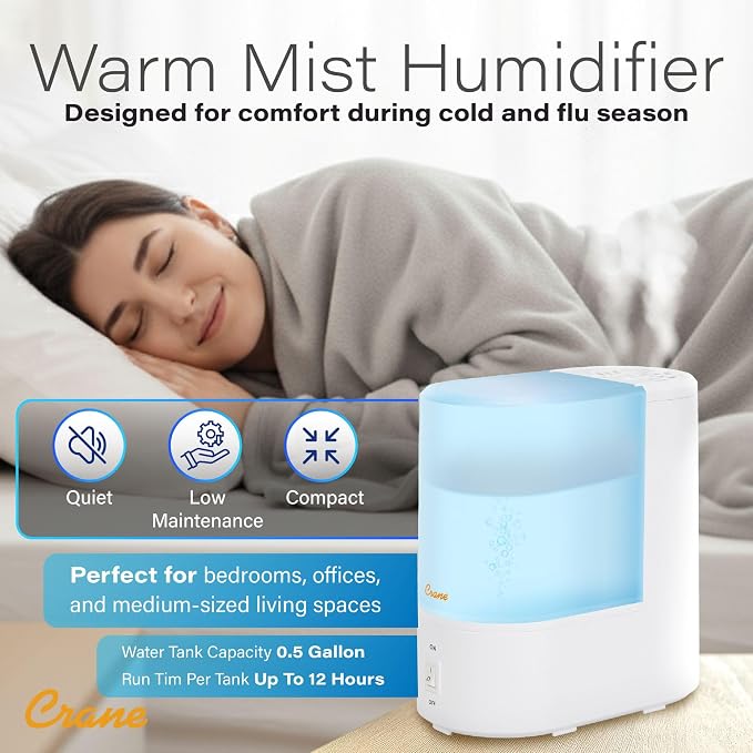 Warm Mist Humidifier, Small Humidifier for Bedroom, Office, Vapor Pad Tray, Soothing Warm Mist Humidifiers For Bedroom