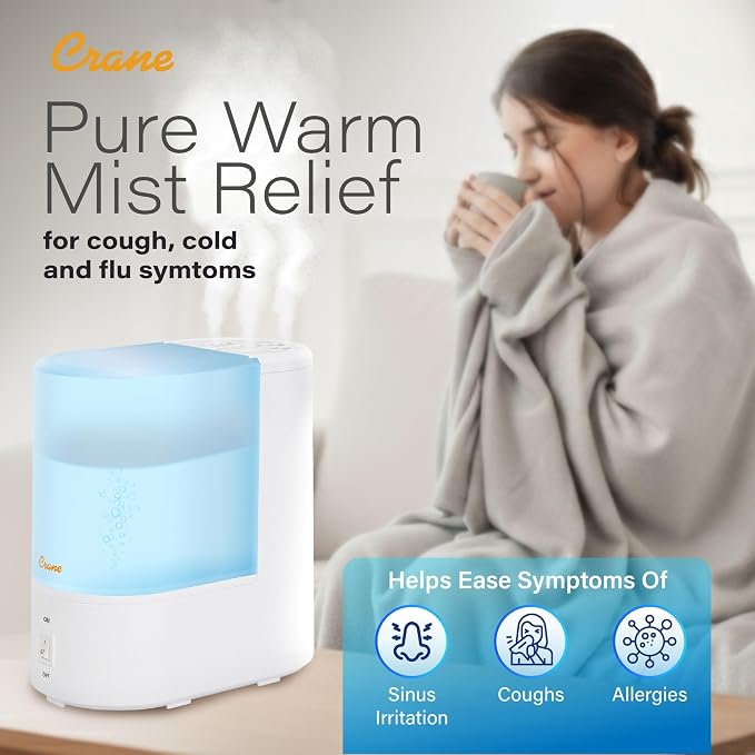 Warm Mist Humidifier, Small Humidifier for Bedroom, Office, Vapor Pad Tray, Soothing Warm Mist Humidifiers For Bedroom