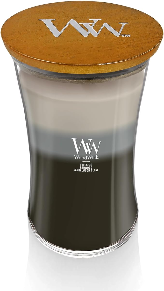 Warm Woods Trilogy Holiday Candle Gifts for Women and Men, 21.5 oz Large Hourglass Trilogy Candle with Crackling Wick