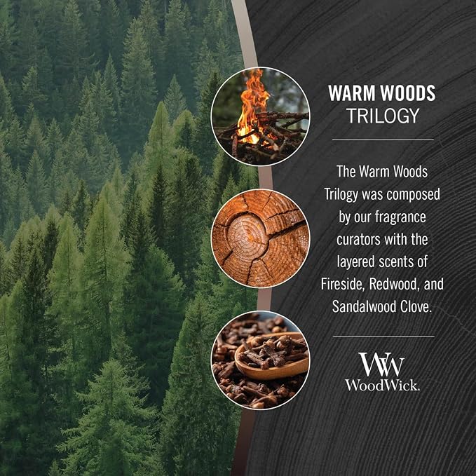 Warm Woods Trilogy Holiday Candle Gifts for Women and Men, 21.5 oz Large Hourglass Trilogy Candle with Crackling Wick