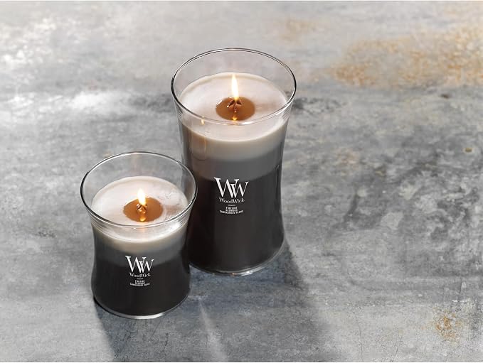 Warm Woods Trilogy Holiday Candle Gifts for Women and Men, 21.5 oz Large Hourglass Trilogy Candle with Crackling Wick