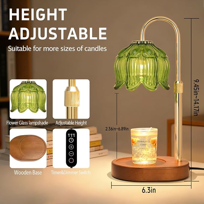 Warmer lamp with Timer Dimmer,Electric Candle Warmer, Vintage Flower Lotus lamp,Compatible with Various Candles, Gifts for