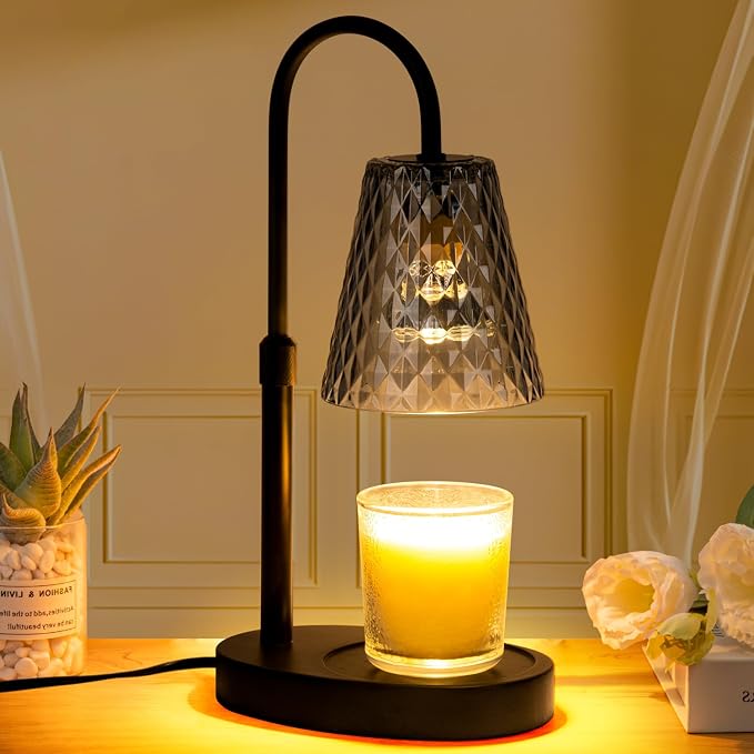 Warmer with Timer - Electric Candle Warmer with Dimmer, Adjustable Height, Vintage Nightstand Lamp Sets (Diamond Pattern)