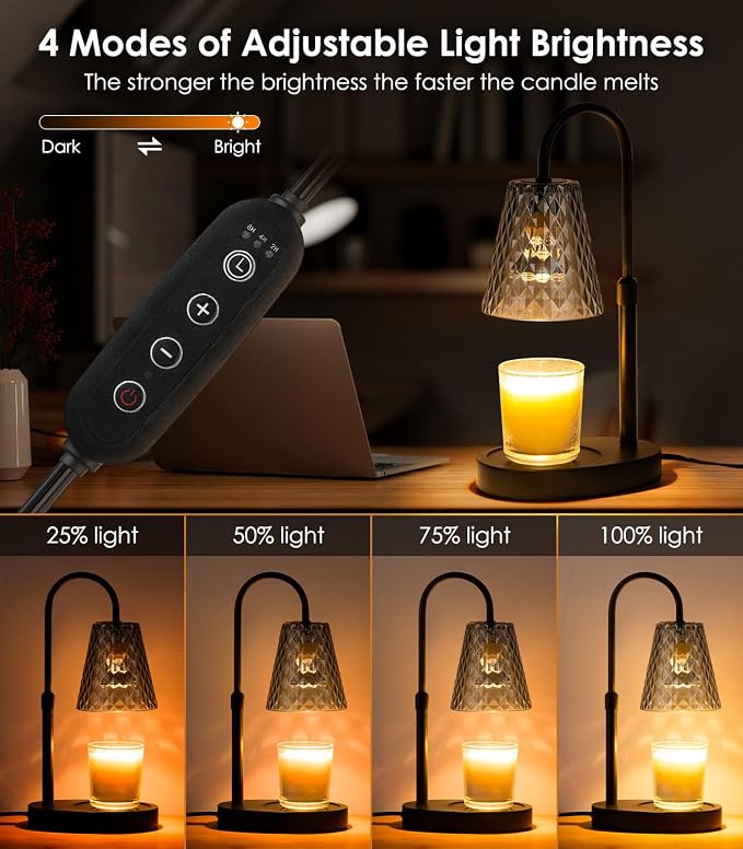 Warmer with Timer - Electric Candle Warmer with Dimmer, Adjustable Height, Vintage Nightstand Lamp Sets (Diamond Pattern)