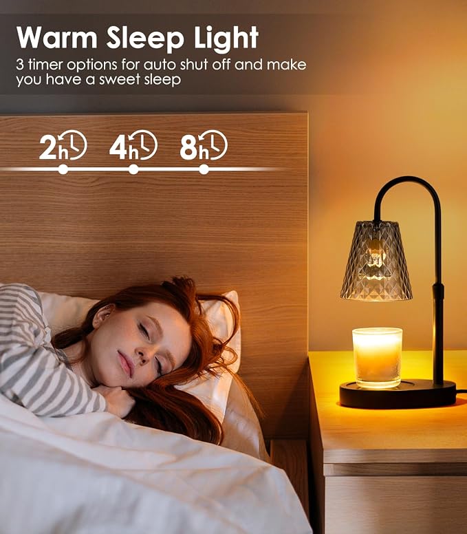 Warmer with Timer - Electric Candle Warmer with Dimmer, Adjustable Height, Vintage Nightstand Lamp Sets (Diamond Pattern)