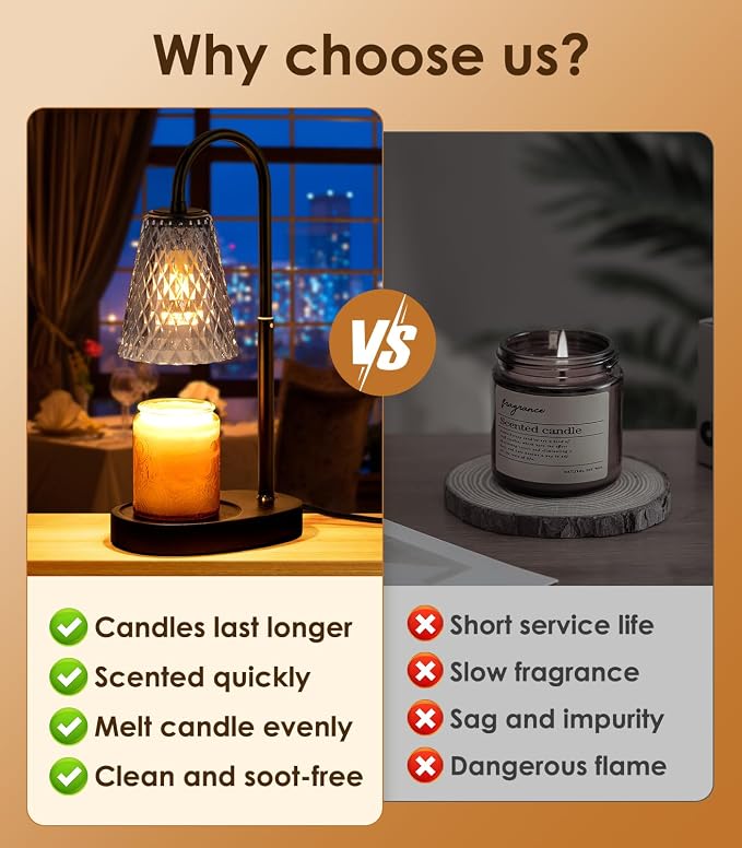 Warmer with Timer - Electric Candle Warmer with Dimmer, Adjustable Height, Vintage Nightstand Lamp Sets (Diamond Pattern)