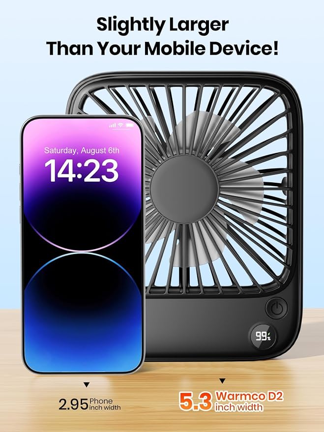 Portable Travel Fan 5000mAh, Ultra-thin Rechargeable Battery Operated Small Desk Fan, alternate