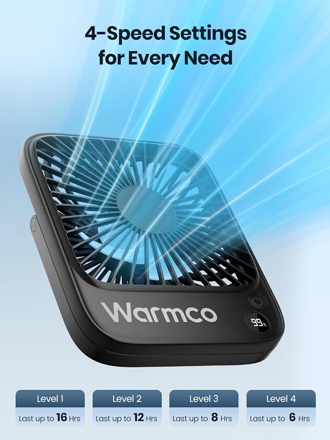 Portable Travel Fan 5000mAh, Ultra-thin Rechargeable Battery Operated Small Desk Fan, alternate