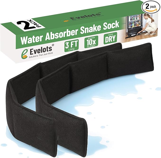 Water Absorber Snake Sock -2 Pack-Reusable Water Barrier - Absorbs 10 Times its Weight-Great for Leaks & Spills from Doors