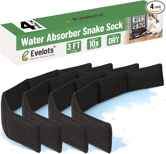 Water Absorber Snake Sock -3 Pack-Reusable Water Barrier - Absorbs 10 Times its Weight-Great for Leaks & Spills from Doors