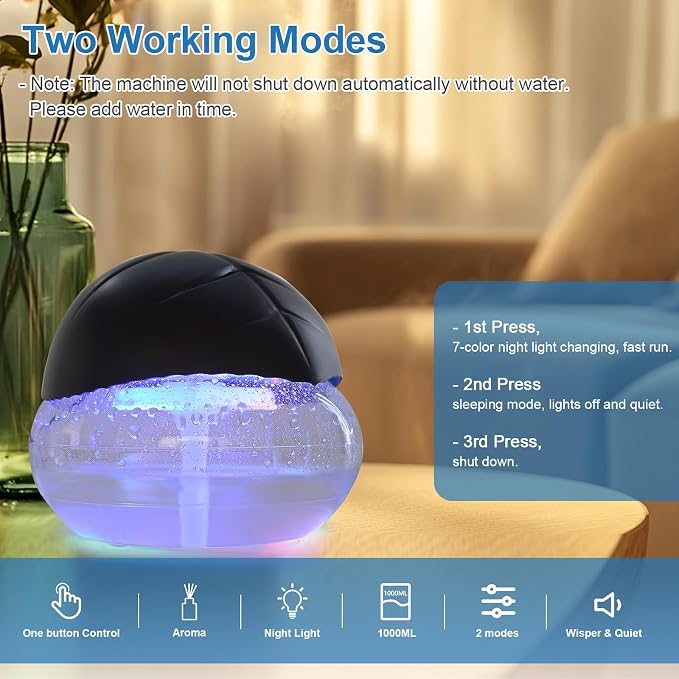 Water Based Air Purifier with Essential Oil Diffuser Pack, Air Washer with 7 Color LED Night Light, alternate product view 4
