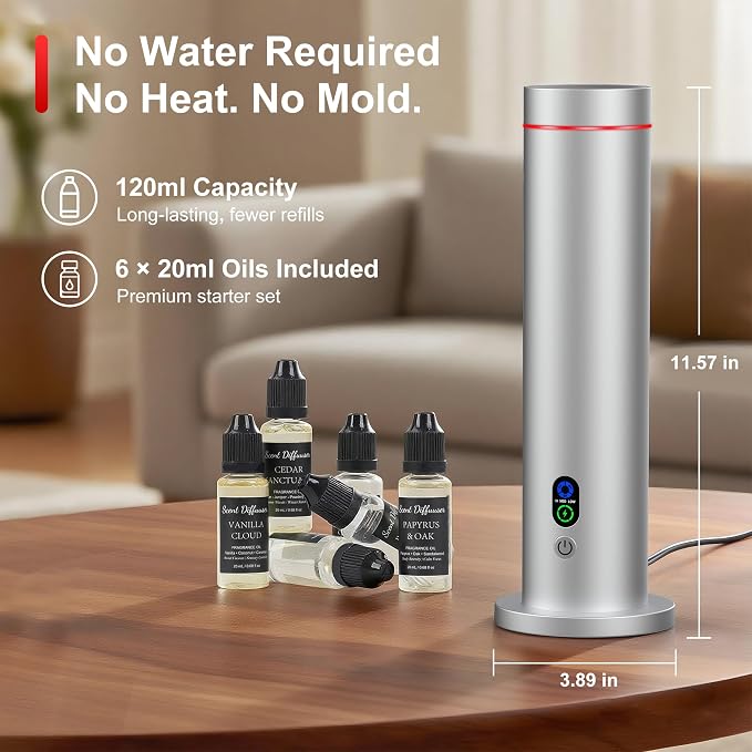 Waterless Diffuser, 1000 Sq.Ft Coverage, Essential Oil Diffuser with Tilt-Safe, Remote Control, Adjustable Mist, alternate