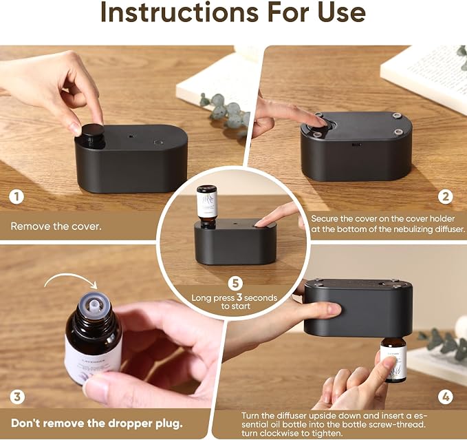 Waterless Diffuser for Home Essential Oil Diffuser, Aromatherapy Diffuser, Portable Scent Diffusers, 3 Mist Modes, alternate