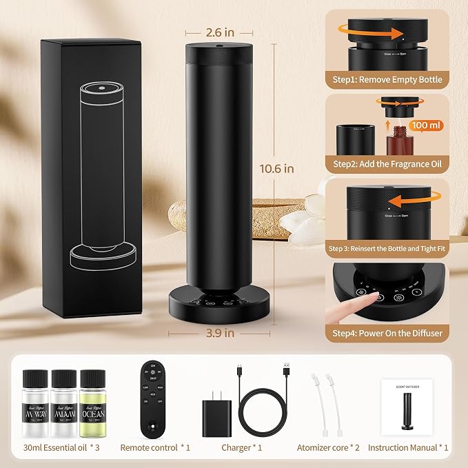 Waterless Diffuser with 90ML Essential Oils, Covers 1000 Sq Ft, Diffusers for Home Hotel, Adjustable Mist & Timer, alternate