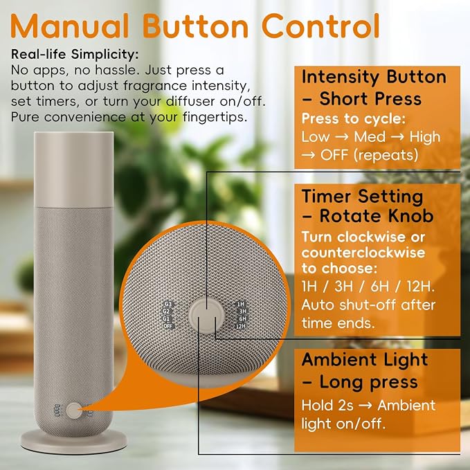 Waterless Diffuser with Fabric-Wrapped Design, Cold Air Scent Diffusers for Home & Office, Hotel Collection Diffuser