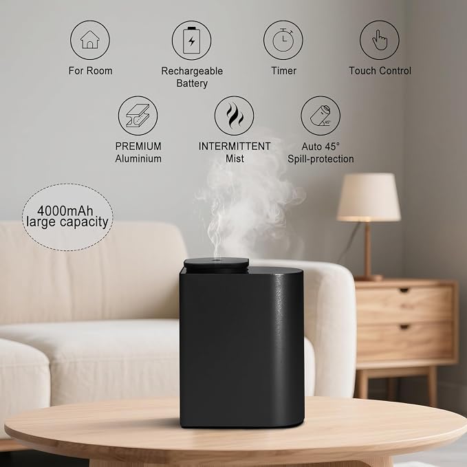 Waterless Essential Oil Diffuser,4000 mAh Large Battery, max 120ml Capacity, Suitable for Hotels, Large Rooms, Offices