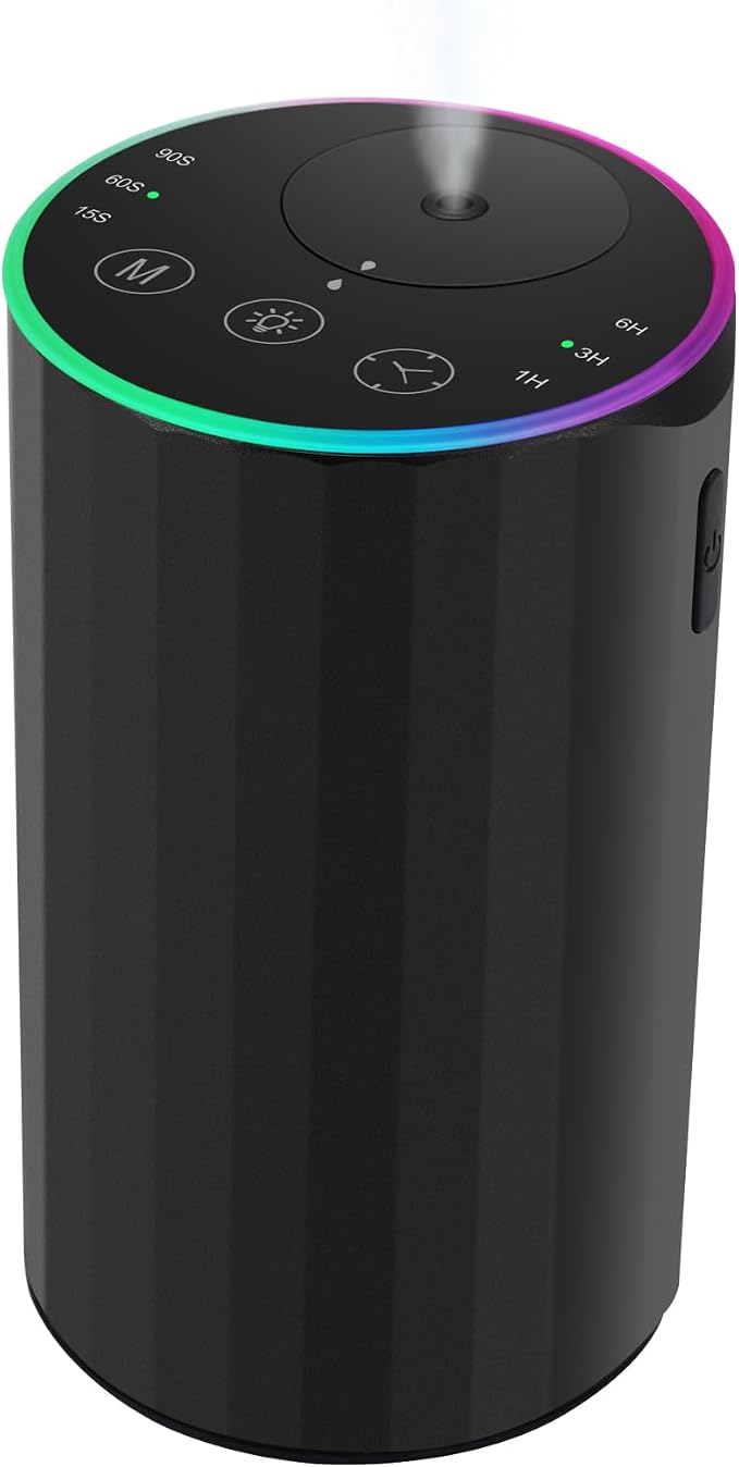 Waterless Essential Oil Diffuser, 7 Colors LED Light, Battery Powered Mini Scent Air Machine, product image